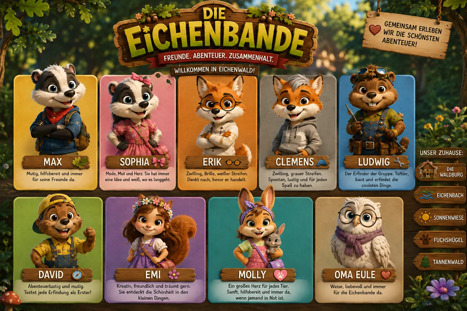 Steckbriefe der neun Figuren der Eichenbande