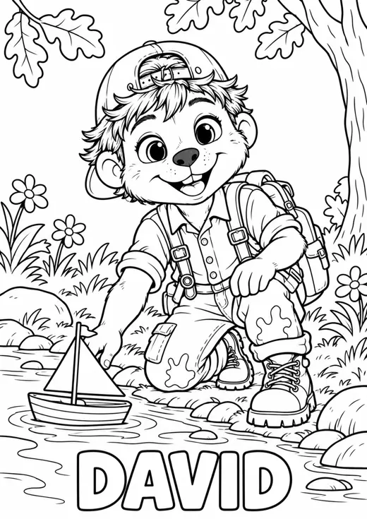 Ausmalbild: David und das kleine Segelboot