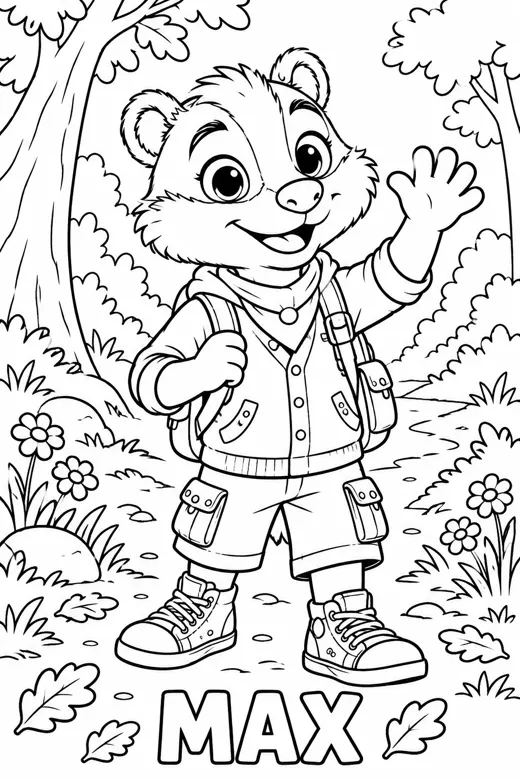 Ausmalbild: Max winkt im Wald